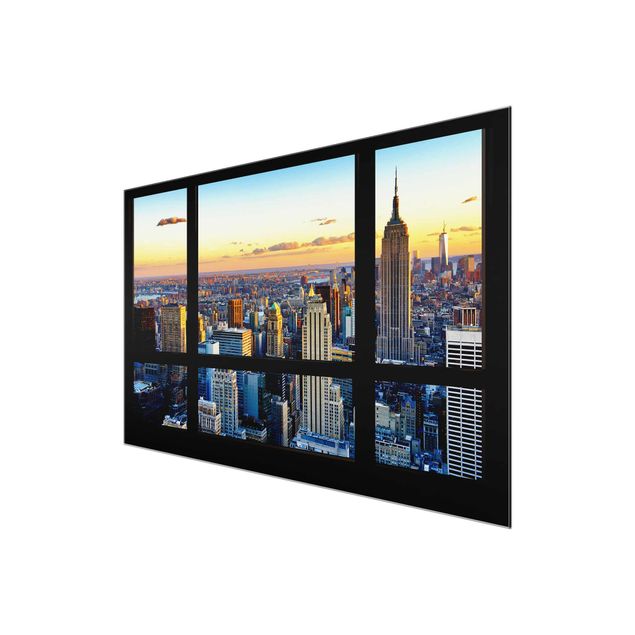 Glasschilderijen Window view - Sunrise New York