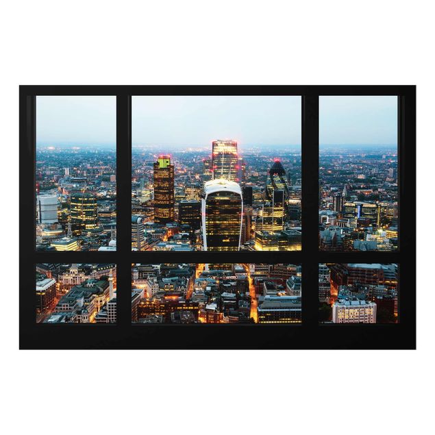 Glasschilderijen Window view illuminated skyline of London