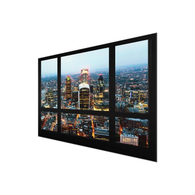 Glasschilderijen Window view illuminated skyline of London