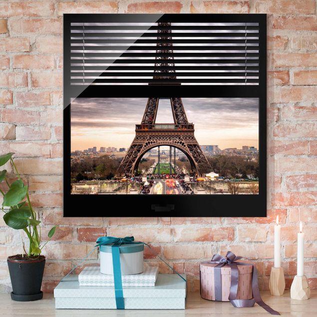 Glas Magnetboard Window Blinds View - Eiffel Tower Paris