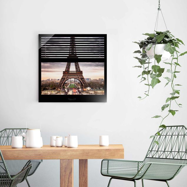 Glasschilderijen Window Blinds View - Eiffel Tower Paris