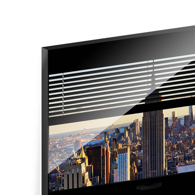 Glasschilderijen Window View Blinds - Manhattan Evening