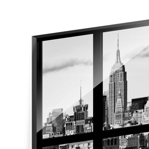 Glasschilderijen Window Manhattan Skyline black-white