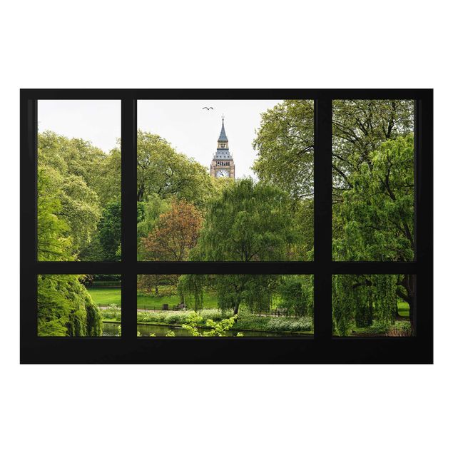 Glasschilderijen Window overlooking St. James Park on Big Ben