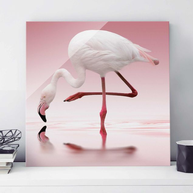Magnettafel Glas Flamingo Dance