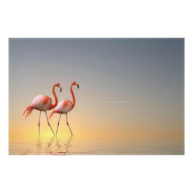 Glasschilderijen Flamingo Love