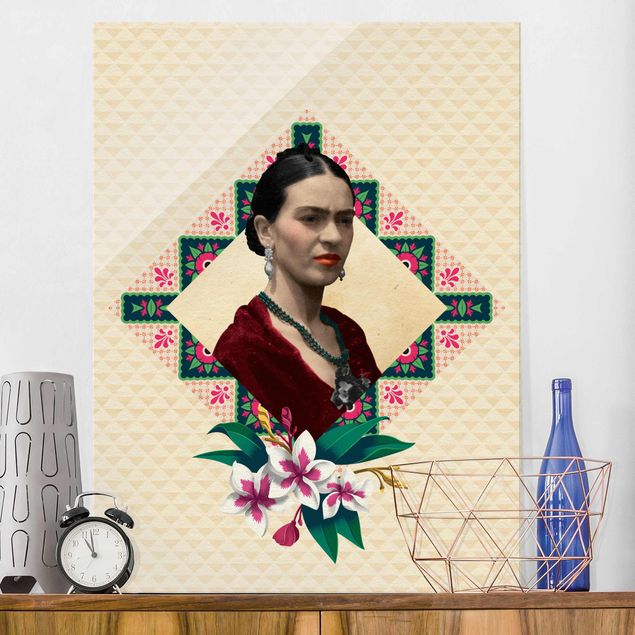 Glas Magnettafel Frida Kahlo - Flowers And Geometry