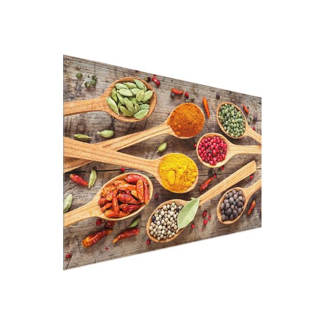 Glasschilderijen Spices On Wooden Spoon
