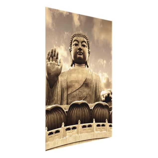 Glasschilderijen Big Buddha Sepia