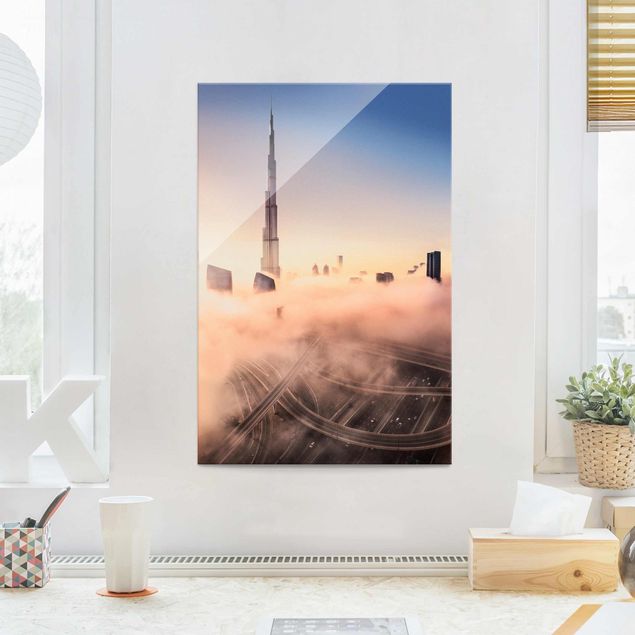 Glasschilderijen Heavenly Dubai Skyline