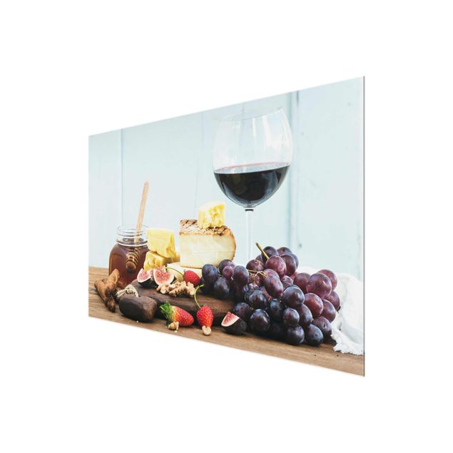 Glasschilderijen Cheese And Wine