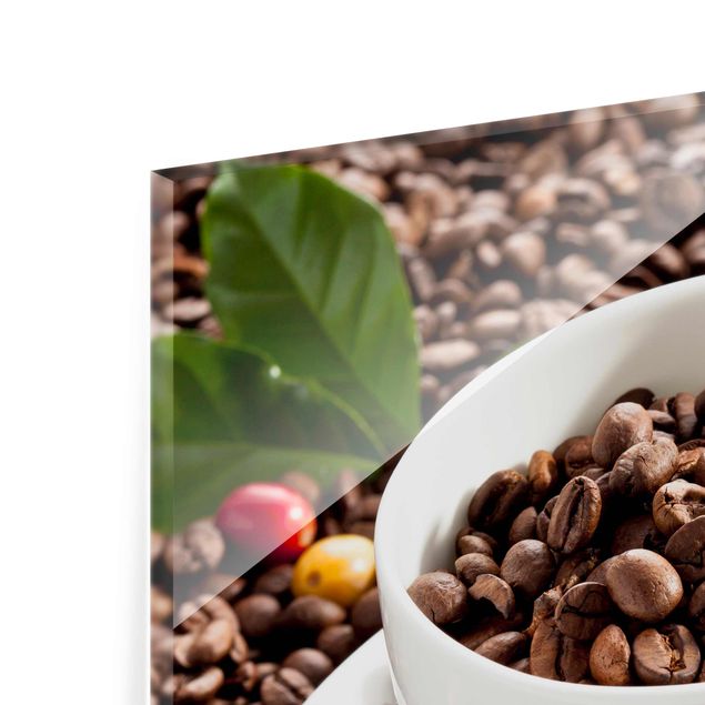 Glasschilderijen Coffee Cup With Roasted Coffee Beans