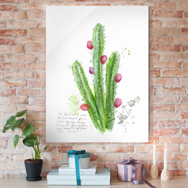 Glas Magnettafel Cactus With Bibel Verse II