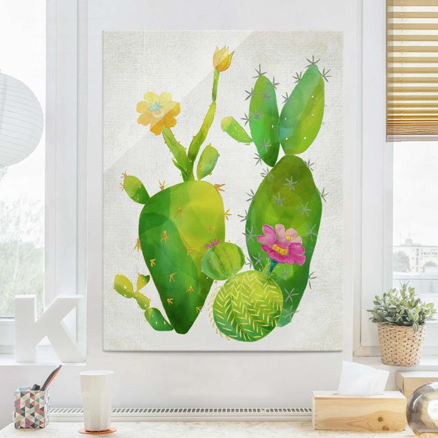 Glas Magnettafel Cactus Family In Pink And Yellow