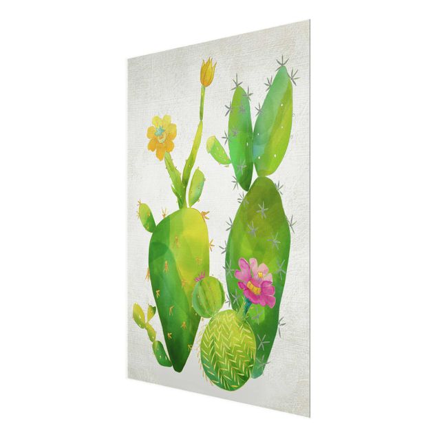 Glasschilderijen Cactus Family In Pink And Yellow