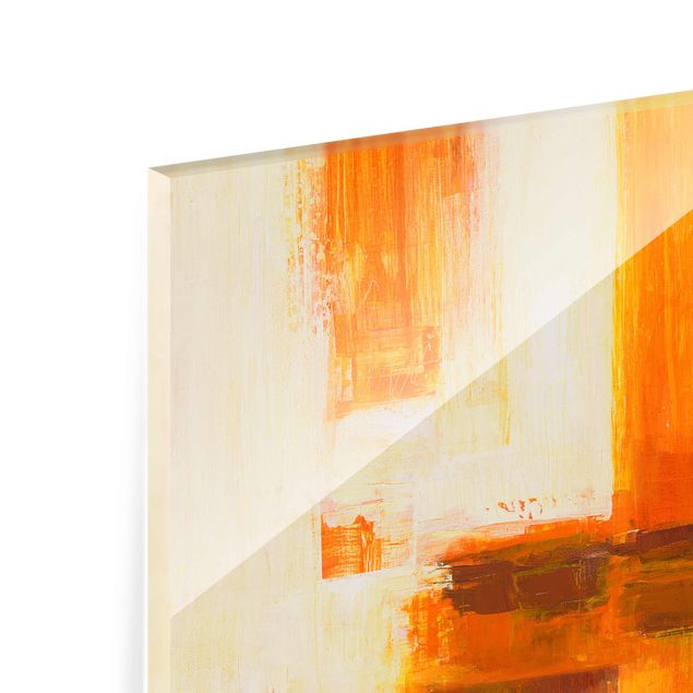 Glasschilderijen Petra Schüßler - Composition In Orange And Brown 01