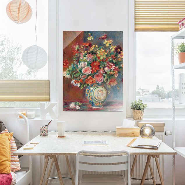 Glasschilderijen Auguste Renoir - Flower vase