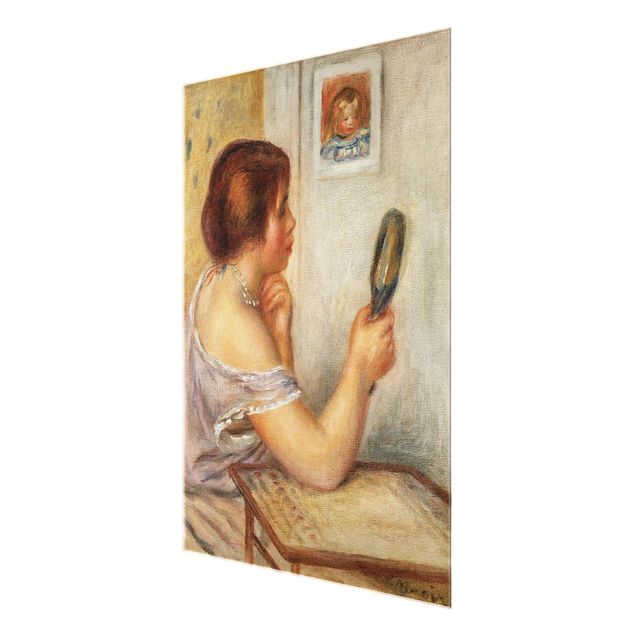 Glasschilderijen Auguste Renoir - Gabrielle holding a Mirror or Marie Dupuis holding a Mirror with a Portrait of Coco