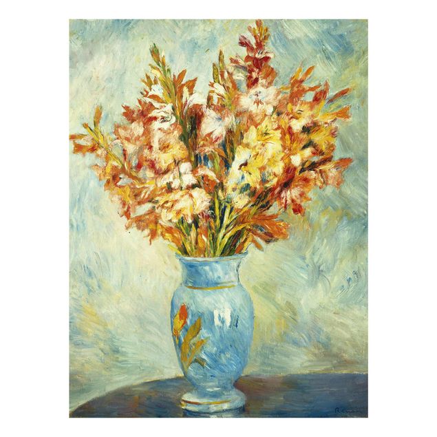 Glasschilderijen Auguste Renoir - Gladiolas in a Blue Vase
