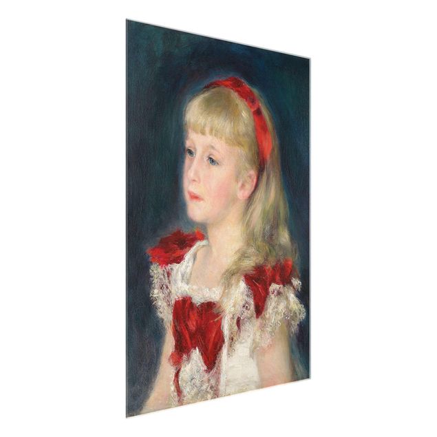 Glasschilderijen Auguste Renoir - Mademoiselle Grimprel with red Ribbon