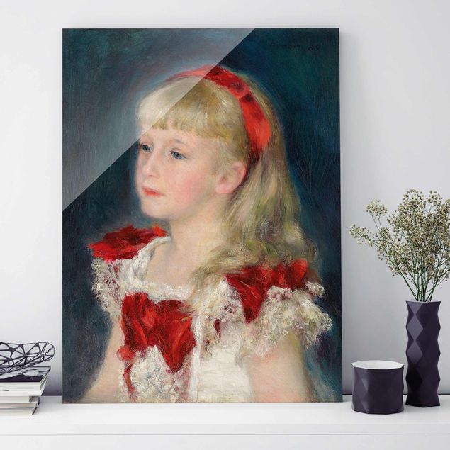 Glas Magnettafel Auguste Renoir - Mademoiselle Grimprel with red Ribbon