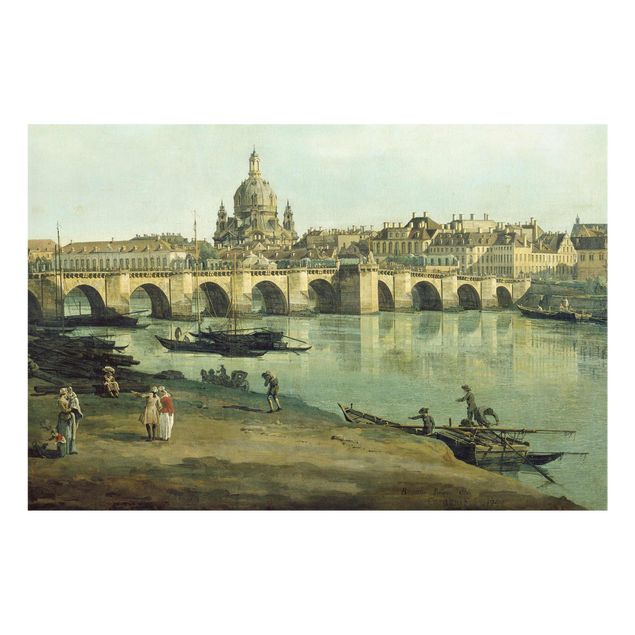 Glasschilderijen Bernardo Bellotto - View of Dresden from the Right Bank of the Elbe with Augustus Bridge