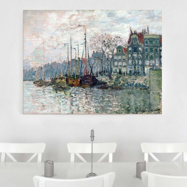Glasschilderijen Claude Monet - View Of The Prins Hendrikkade And The Kromme Waal In Amsterdam