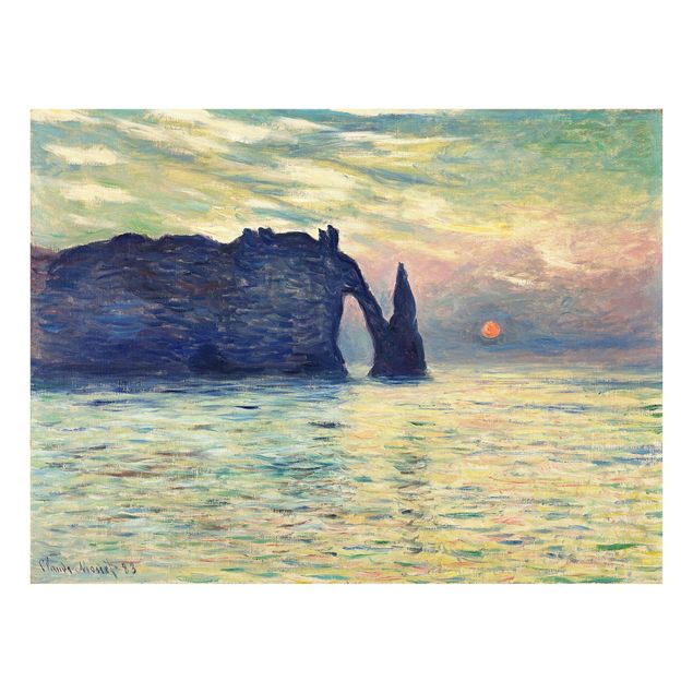 Glasschilderijen Claude Monet - The Cliff, Étretat, Sunset