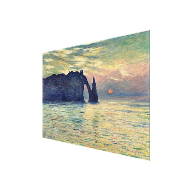 Glasschilderijen Claude Monet - The Cliff, Étretat, Sunset