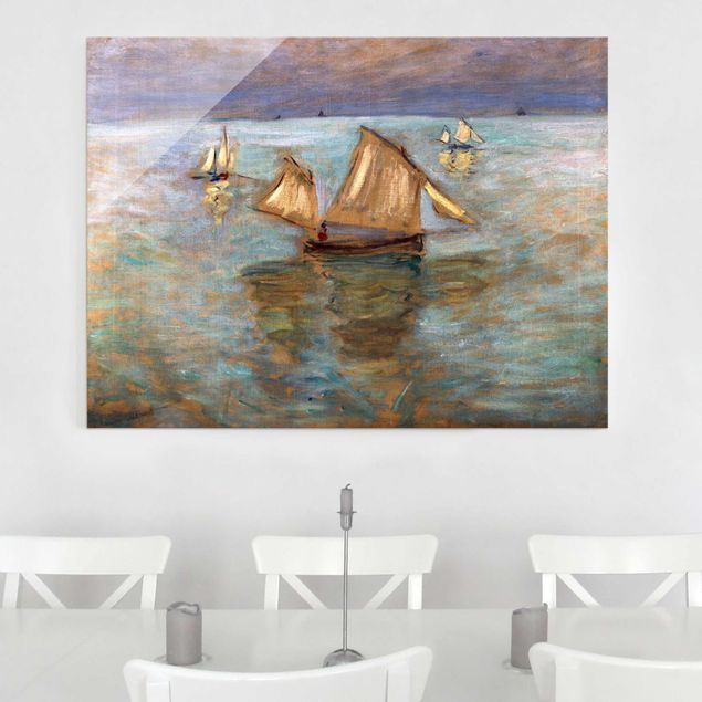 Glasschilderijen Claude Monet - Fishing Boats Near Pourville