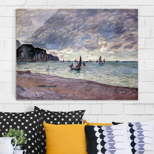 Glas Magnetboard Claude Monet - Fishing Boats In Front Of The Beach And Cliffs Of Pourville