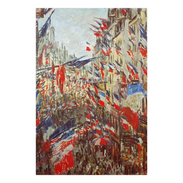 Glasschilderijen Claude Monet - The Rue Montorgueil with Flags