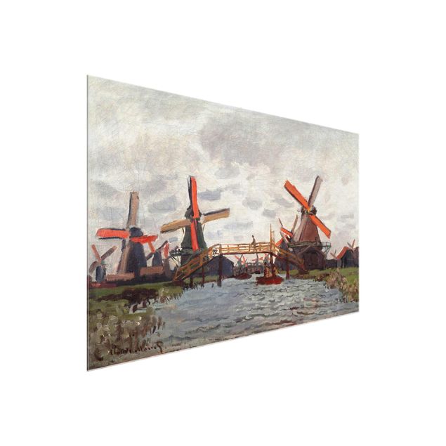 Glasschilderijen Claude Monet - Windmills in Westzijderveld near Zaandam