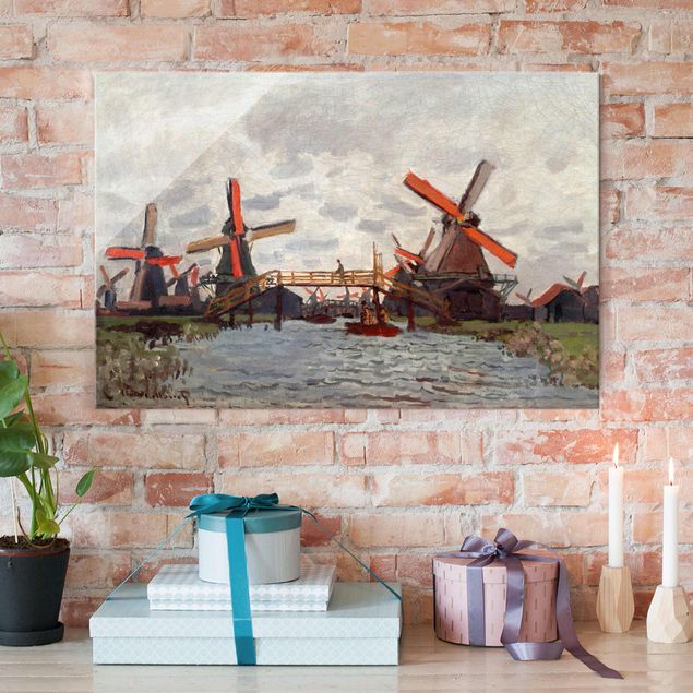 Glas Magnetboard Claude Monet - Windmills in Westzijderveld near Zaandam