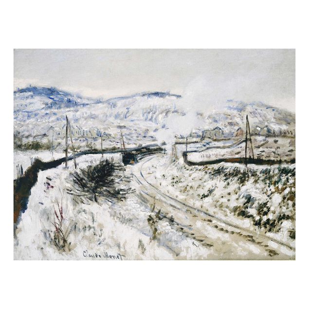 Glasschilderijen Claude Monet - Train In The Snow At Argenteuil
