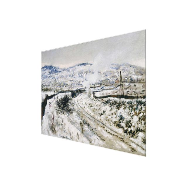 Glasschilderijen Claude Monet - Train In The Snow At Argenteuil