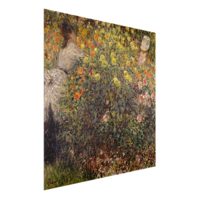 Glasschilderijen Claude Monet - Two Ladies in the Flower Garden