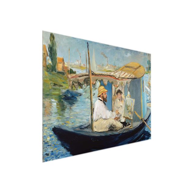 Glasschilderijen Edouard Manet - Claude Monet Painting On His Studio Boat