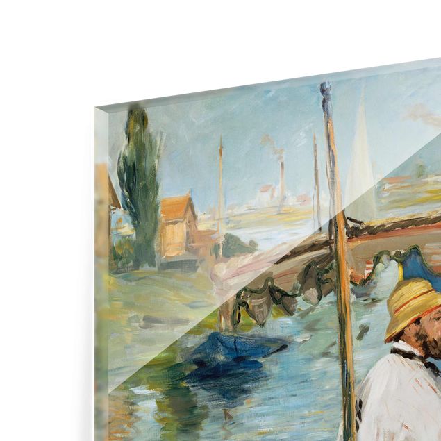 Glasschilderijen Edouard Manet - Claude Monet Painting On His Studio Boat
