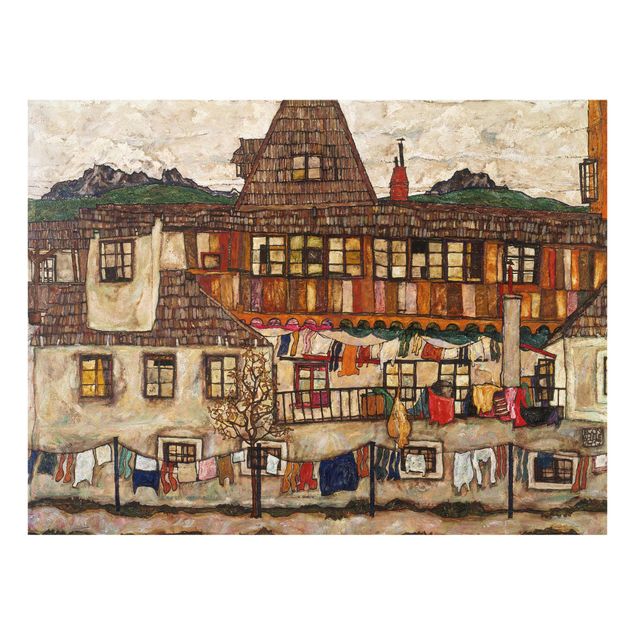Glasschilderijen Egon Schiele - House With Drying Laundry