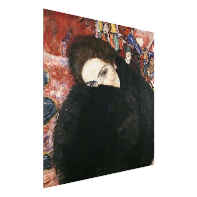 Glasschilderijen Gustav Klimt - Lady With A Muff