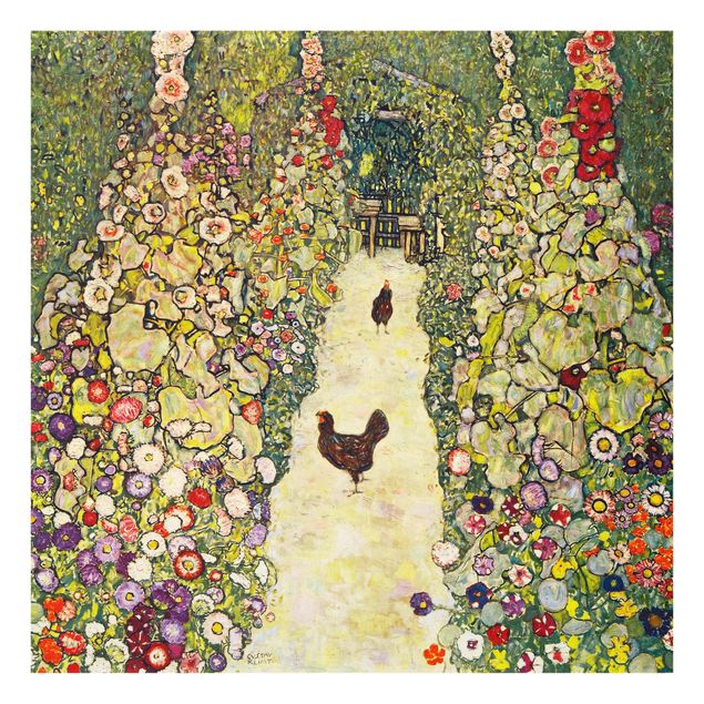 Glasschilderijen Gustav Klimt - Garden Path with Hens