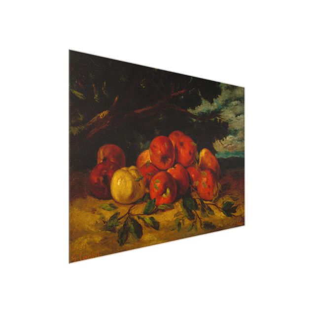 Glasschilderijen Gustave Courbet - Red Apples At The Foot Of A Tree