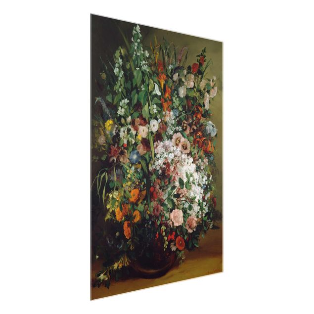 Glasschilderijen Gustave Courbet - Bouquet of Flowers in a Vase