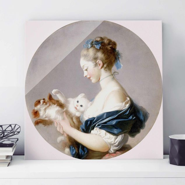 Magnettafel Glas Jean Honoré Fragonard - Girl playing with a Dog and a Cat