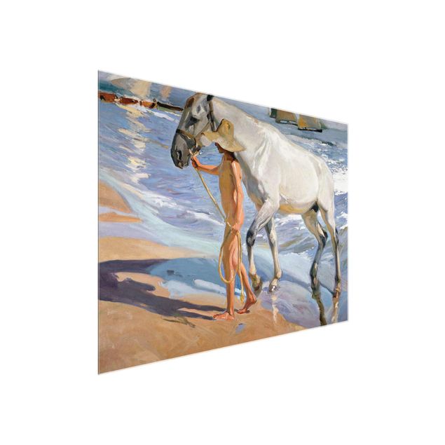 Glasschilderijen Joaquin Sorolla - The Horse’S Bath