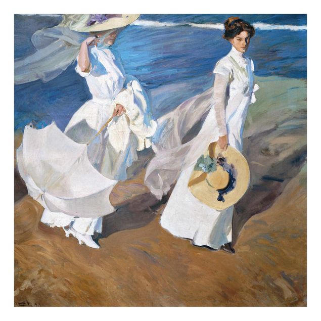 Glasschilderijen Joaquin Sorolla - Strolling along the Seashore