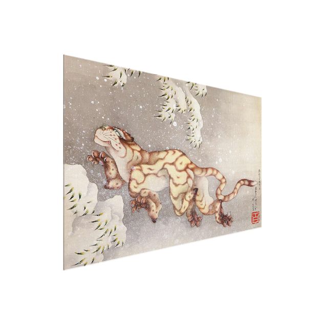 Glasschilderijen Katsushika Hokusai - Tiger in a Snowstorm