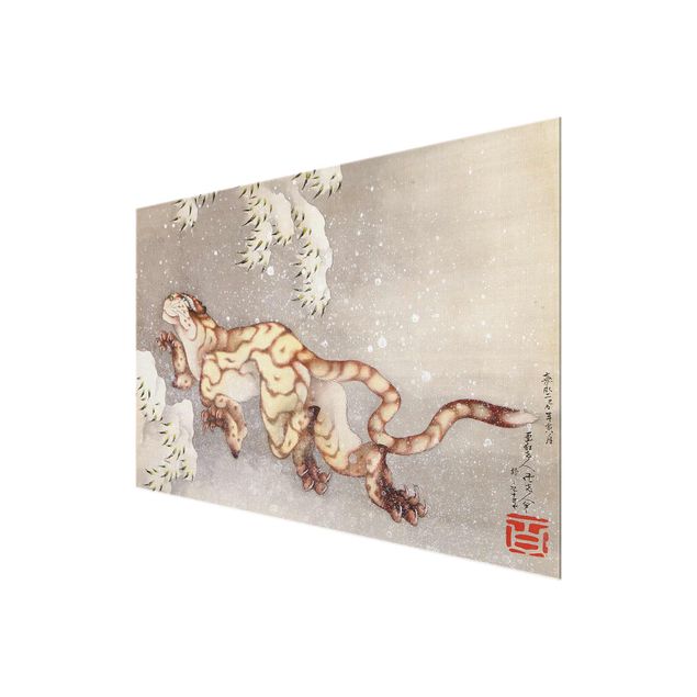 Glasschilderijen Katsushika Hokusai - Tiger in a Snowstorm