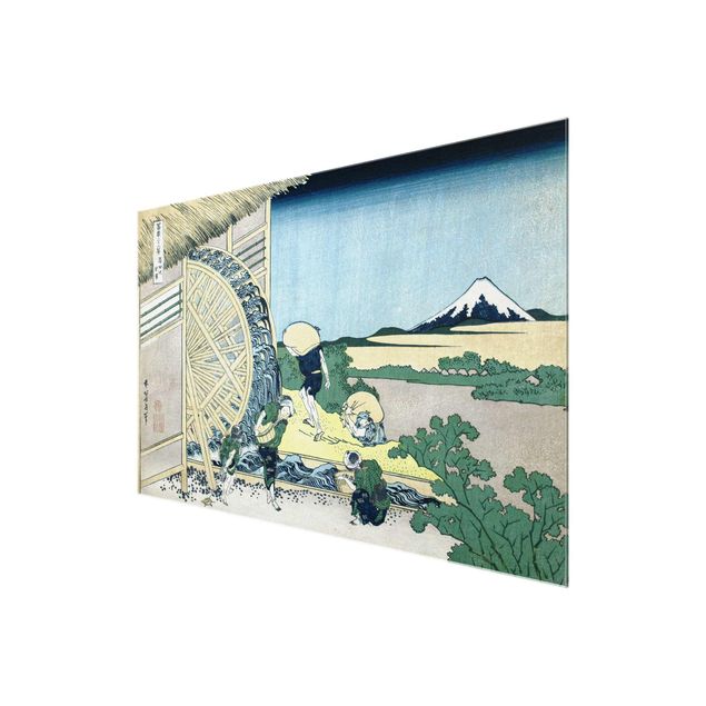 Glasschilderijen Katsushika Hokusai - Waterwheel at Onden
